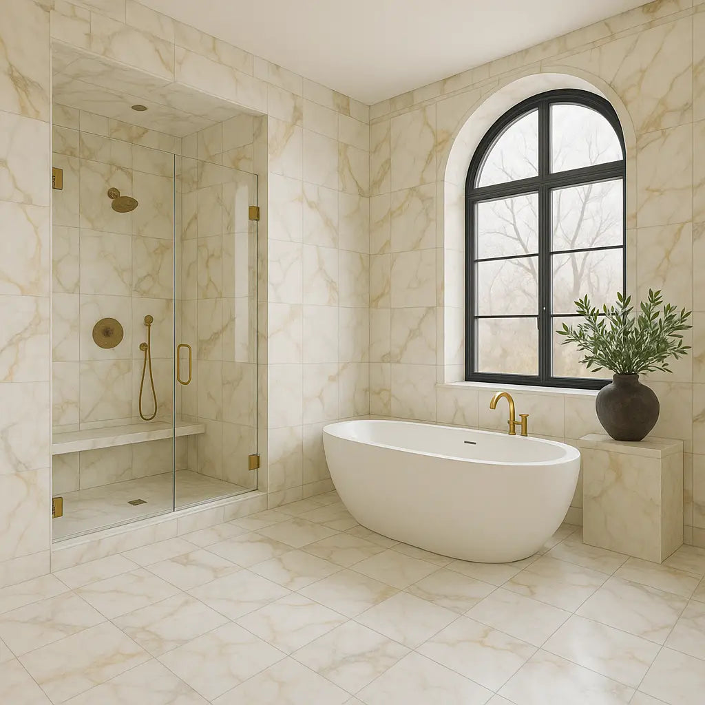 Calacatta Gold Marble for Master Bathrooms & Luxury En-Suites: Tiled Showers, Floors & Spa Designs