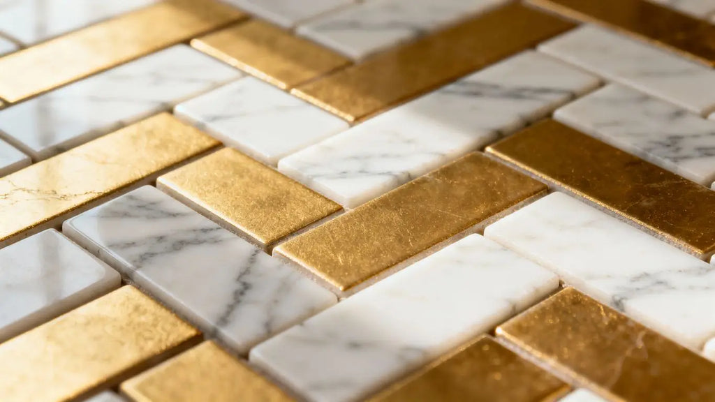 Transform Your Space with Elegant Herringbone Marble Mosaic