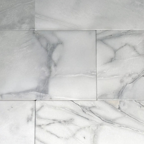 Bianco Venatino White Marble Tile 12X24 Honed Micro-Beveled Edge Elegant Pattern