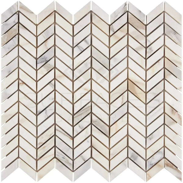Calacatta Gold Chevron Mini Mosaic Marble Tile in polished or honed finish
