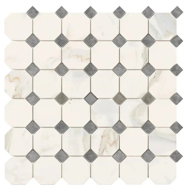 Calacatta Gold Octagon and diamond tile mosaic in polished or honed marble finish