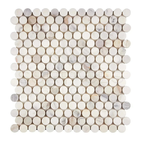 Calacatta Gold Penny-Round Mosaic Marble Tile Polished or Honed Circular Mosaic Sheet