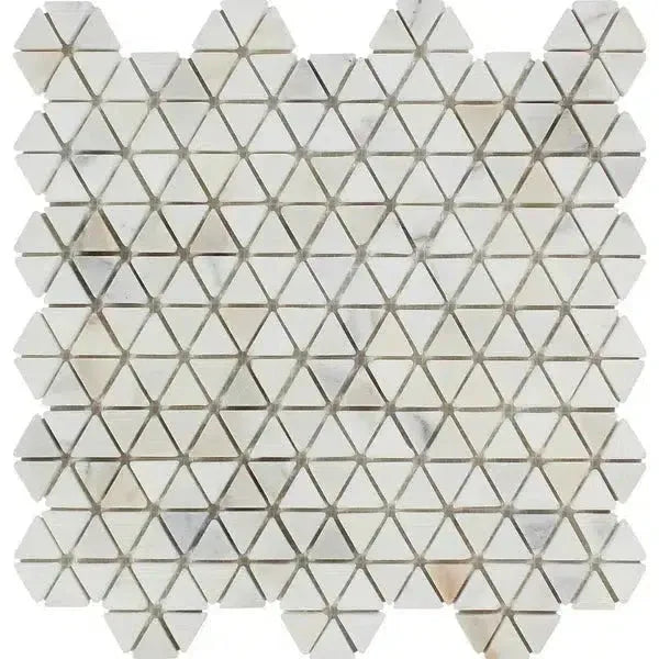 Calacatta Gold Triangular Hexagon Mosaic Marble Tile Tumbled in white marble