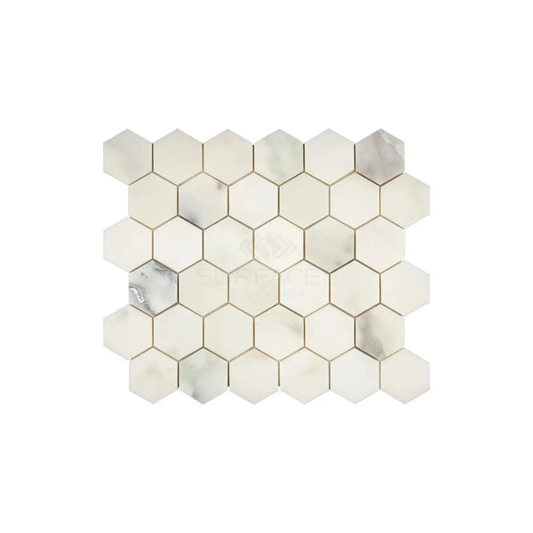 Calacatta Oliva Marble 2 Inch Hexagon Mosaic Tile Sheet in Polished or Honed Finish