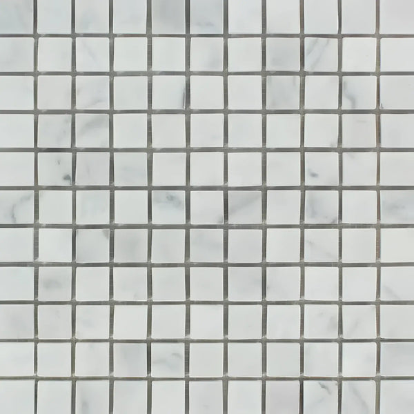 Carrara White 1X1 Mosaic Marble Tile in polished and honed finish for elegant design
