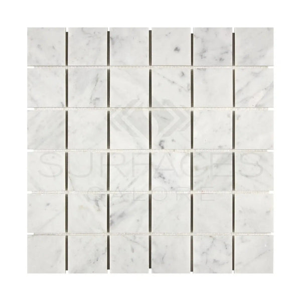 Carrara White 2X2 Mosaic Marble Tile in polished and honed finishes, white marble mosaic