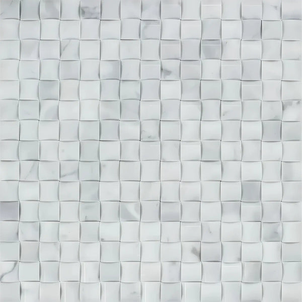 Carrara White 3-D Small-Bread Mosaic Marble Tile in polished or honed finish