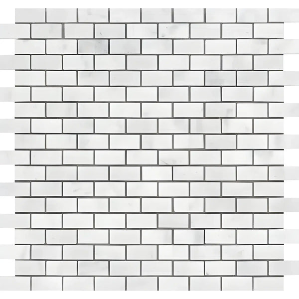 Carrara White Mini-Brick Mosaic Marble Tile Polished or Honed with white brick pattern
