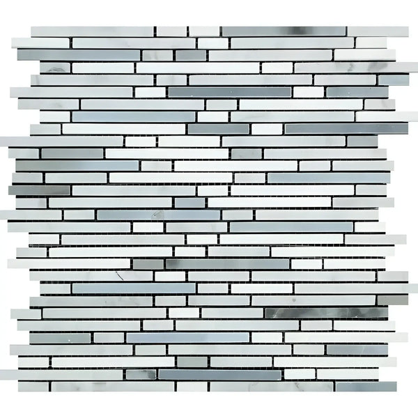 Mosaic tile sheet of Carrara White Bamboo Sticks in polished and honed finishes