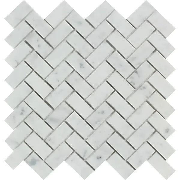 White Marble Herringbone Tile from Carrara White Herringbone Mosaic Collection