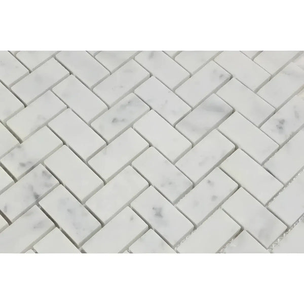 Carrara White Herringbone Mosaic 1x2 Brick Marble Tile in polished or honed finish
