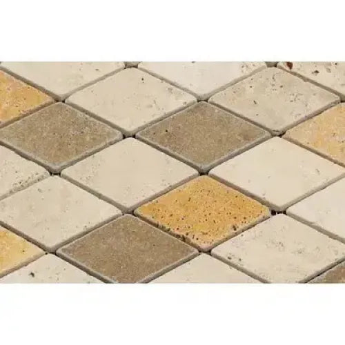 Mixed Ivory Noce Gold 2X4 Diamond Rhomboid Travertine Mosaic Tumbled Stone Tile
