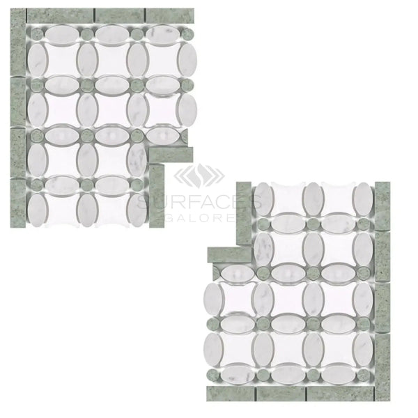 Thassos White Florida Flower Border Corner Marble Polished or Honed Mosaic Tile