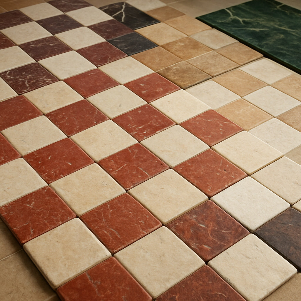 Checkerboard Crema Marfil - Rojo Alicante 4X4 Tumbled Story