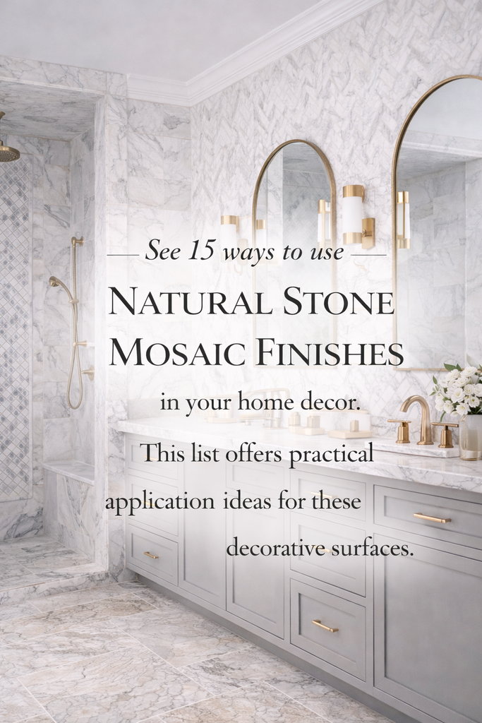 See 15 ways to use natural stone mosaic finishes in your home decor.