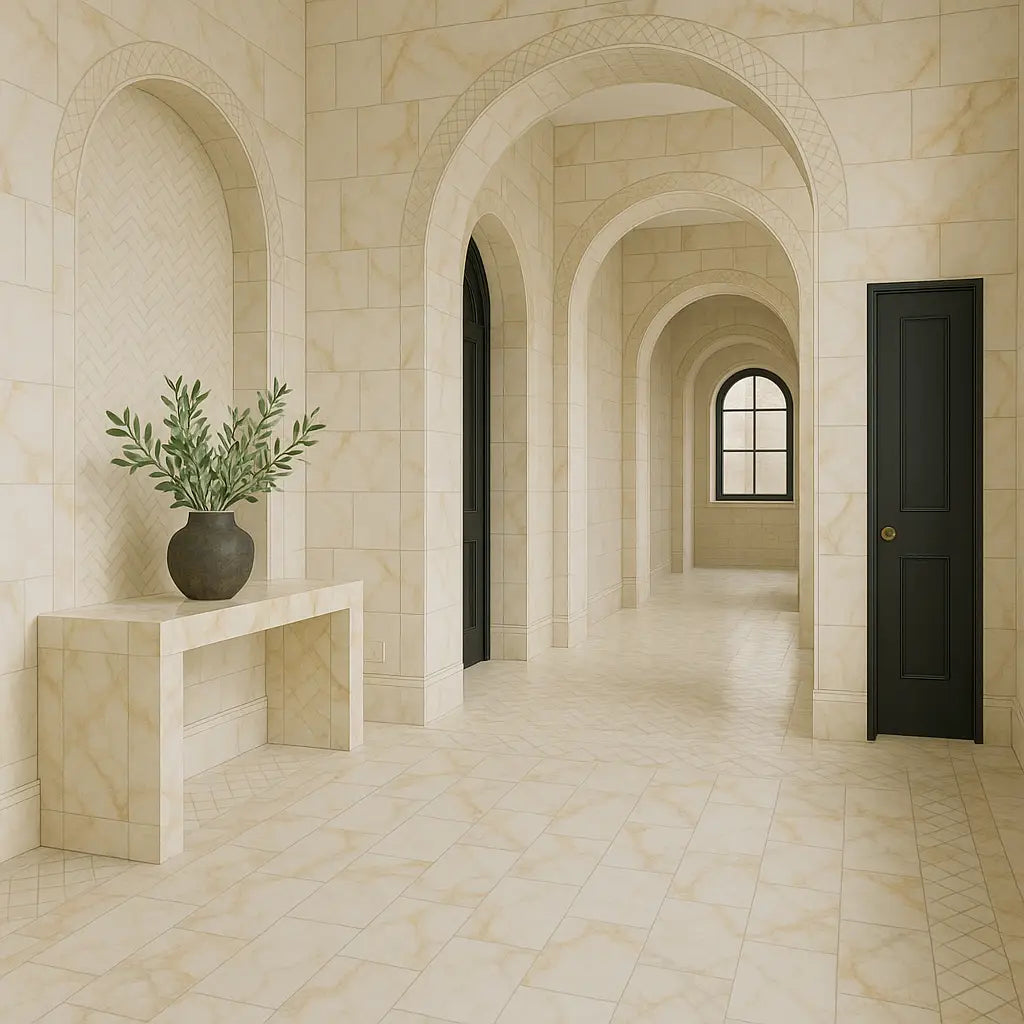 Calacatta Gold Marble: Elevating Ancillary Spaces & Architectural Details with Tiles & Mosaics