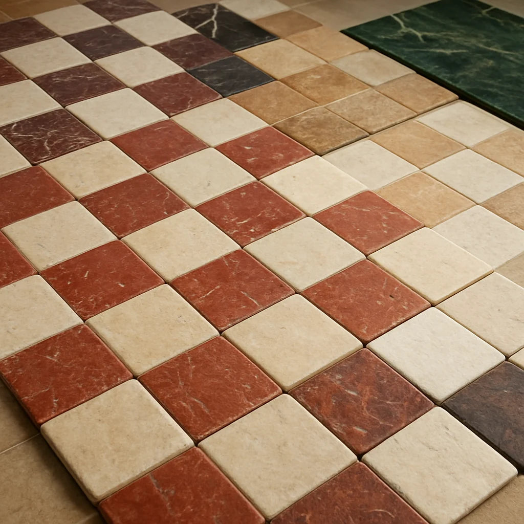 Checkerboard Crema Marfil - Rojo Alicante 4X4 Tumbled Story