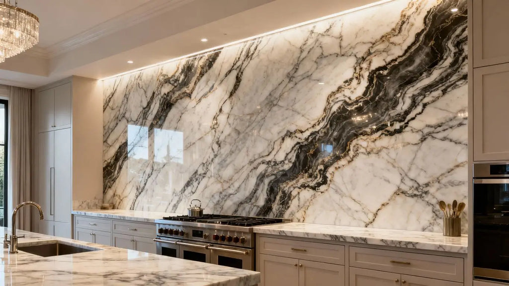 Chrissy Teigen Elevates Kitchen Design with Luxurious Slab Backsplash