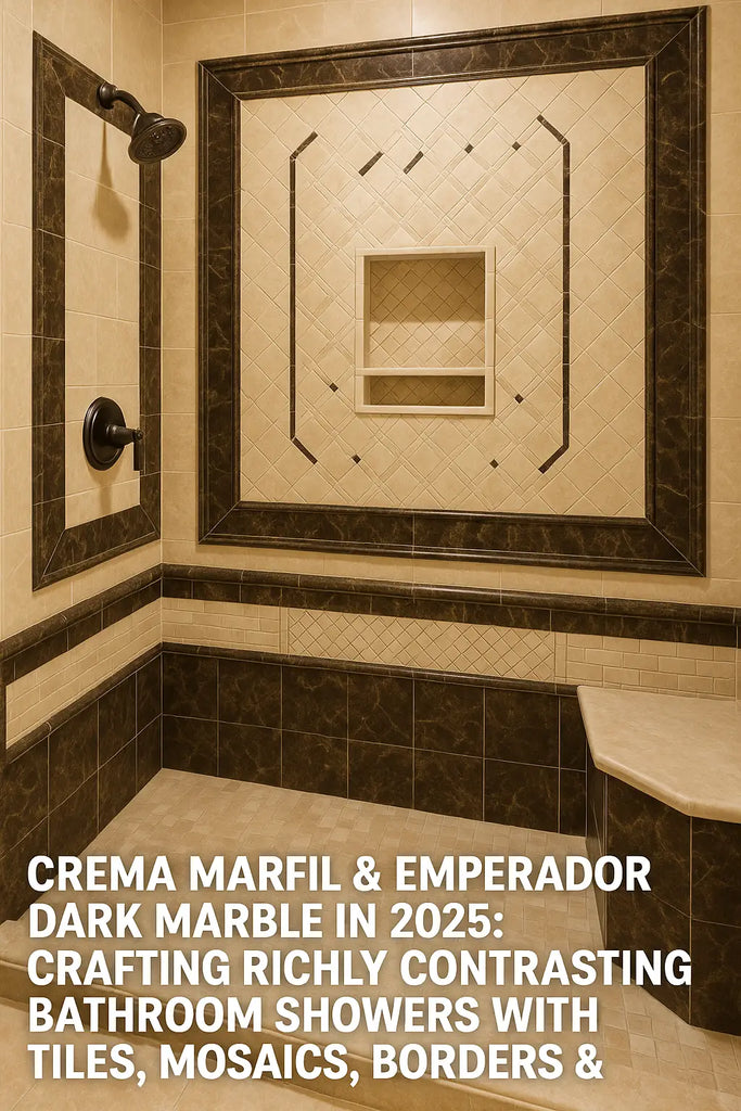 Crema Marfil & Emperador Dark Marble in 2025: Crafting Richly Contrasting Bathroom Showers with Tiles, Mosaics, Borders & Moldings | Surfaces Galore