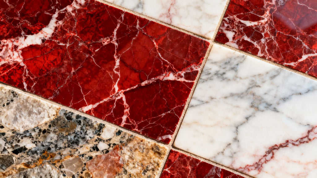 Marble gets bolder: Designers embrace patchwork, mixed stone, and deep red tones