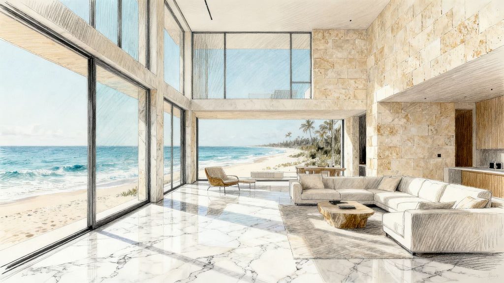 La estética costera: Elevando tu hogar con piedra natural inspirada en azulejos de conchas marinas