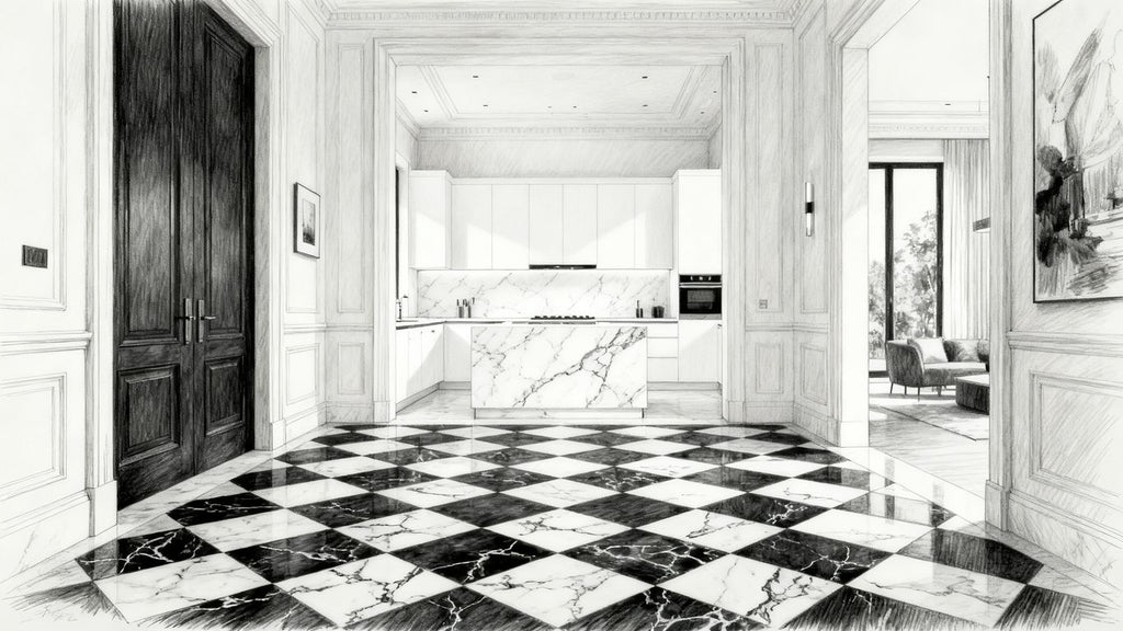 Diseño con baldosas de mármol blanco y negro: una guía atemporal para interiores de lujo