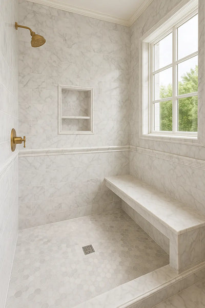 Luxurious Marble Showers: Design Options, Tiles, Mosaics & More