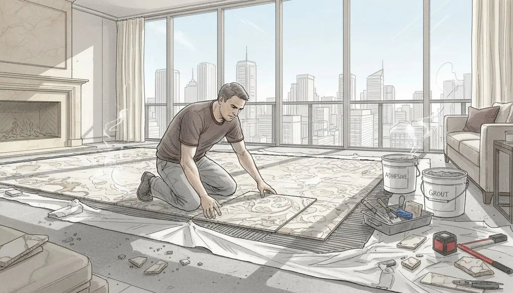 Master stone mosaic installation for luxury projects