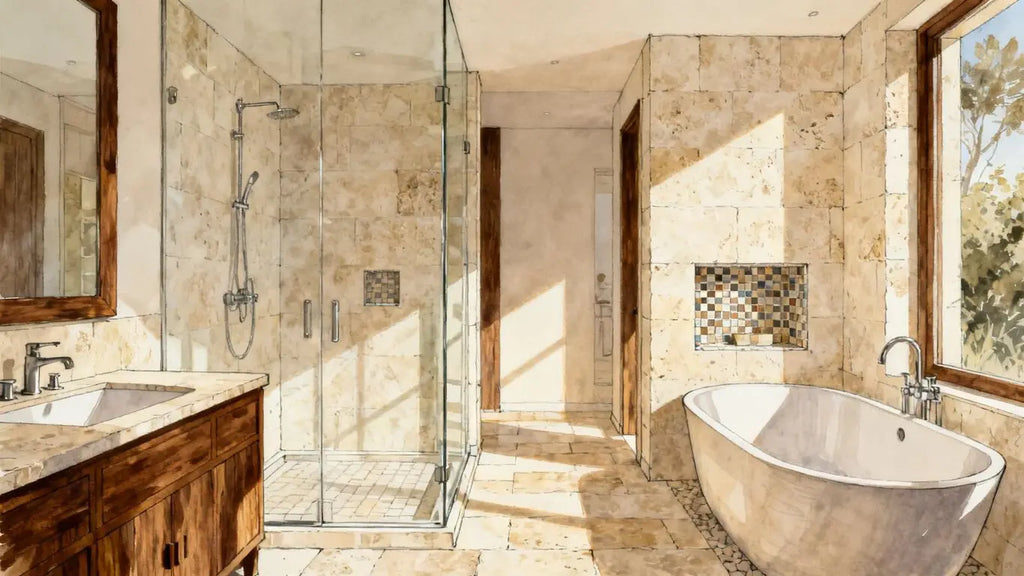 Travertine tile for bathroom: How to choose, style, and maintain natural stone