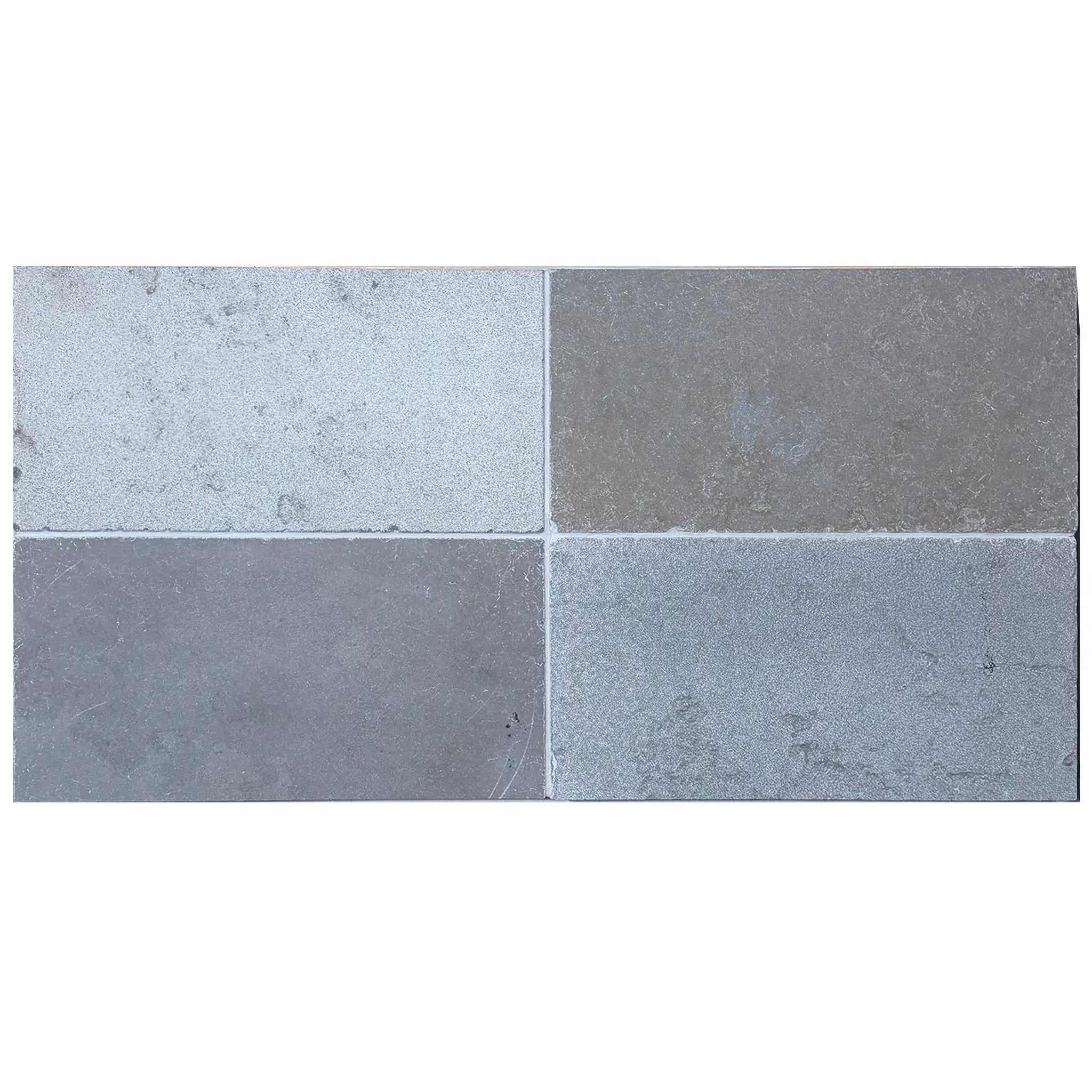 Four gray Solaris Limestone tiles with textured matte finish.