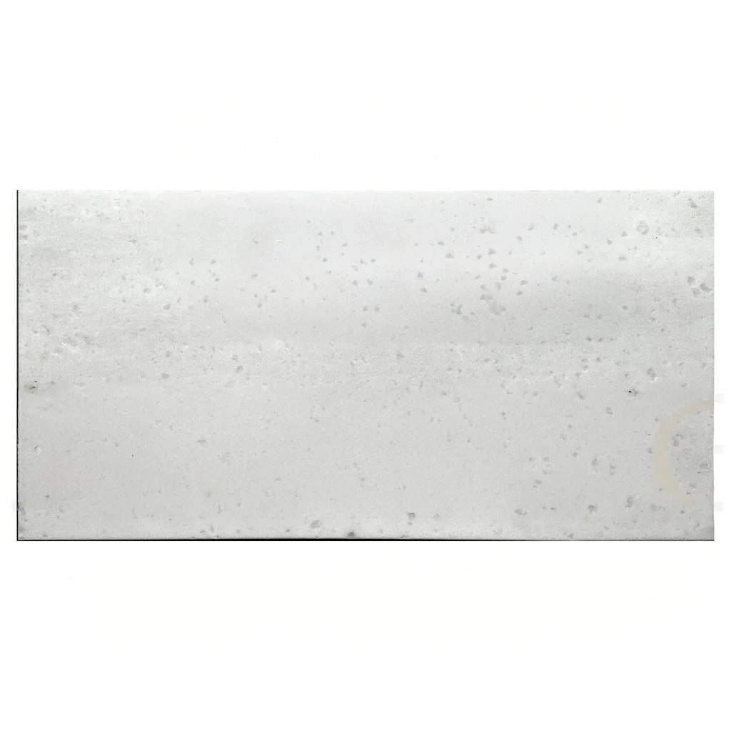 Rectangular speckled mirror featured with Agean White Marble Polished Tile 12X24