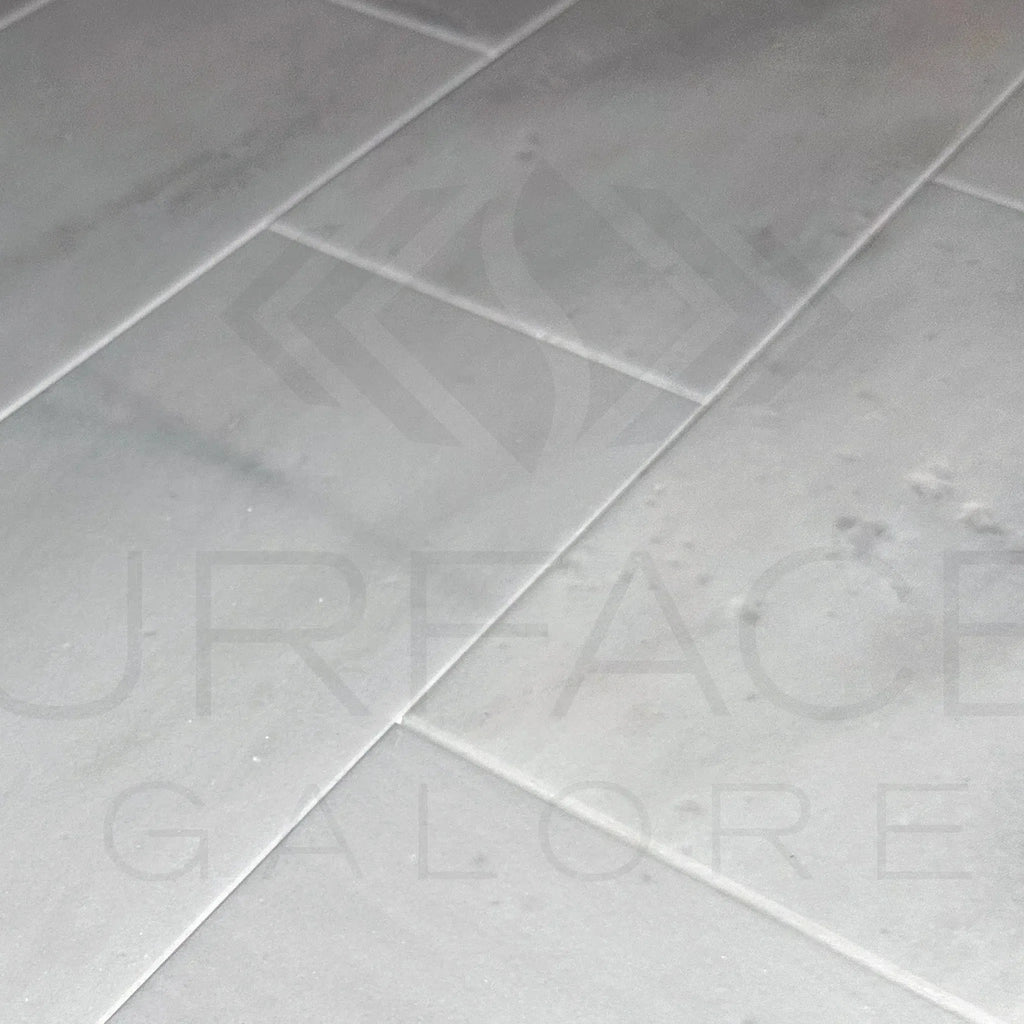 Rectangular gray floor tiles of Agean White / Snow White Marble 6X12 Polished Tile