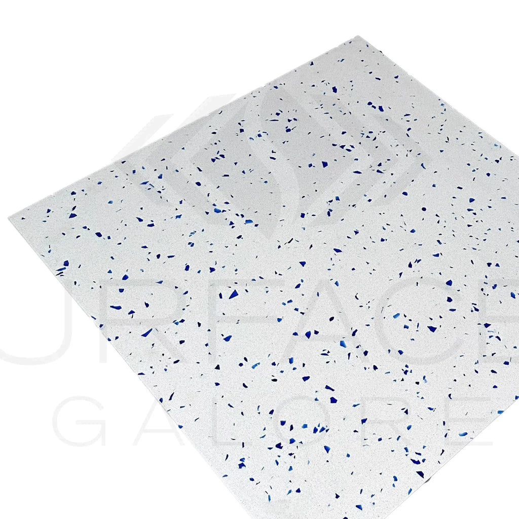 White rubber floor tile with blue flecks of Andromeda Quartz 24X24 Polished Tile