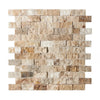 Antico Onyx Travertine 1X2 Brick Mosaic Split-Faced Tile for elegant wall design