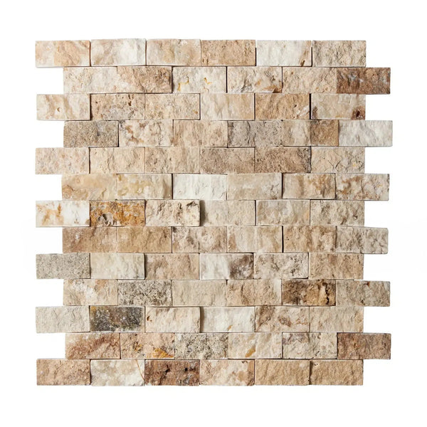 Antico Onyx Travertine 1X2 Brick Mosaic Split-Faced Tile for elegant wall design