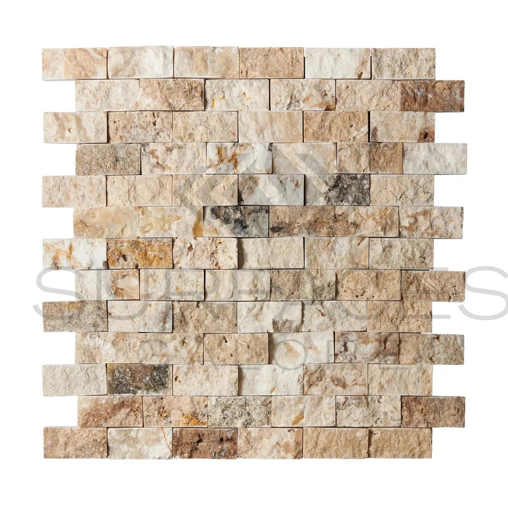 Antico Onyx Travertine 1X2 Brick Mosaic Split-Faced in elegant travertine tile design