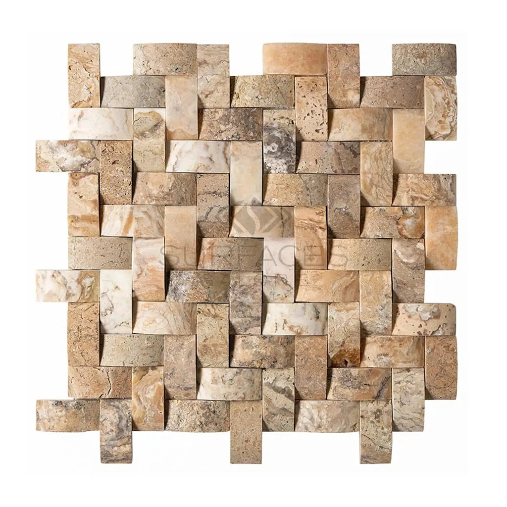 Antico Onyx Travertine 1X2 Herringbone Round-Faced Mosaic Tile in elegant design