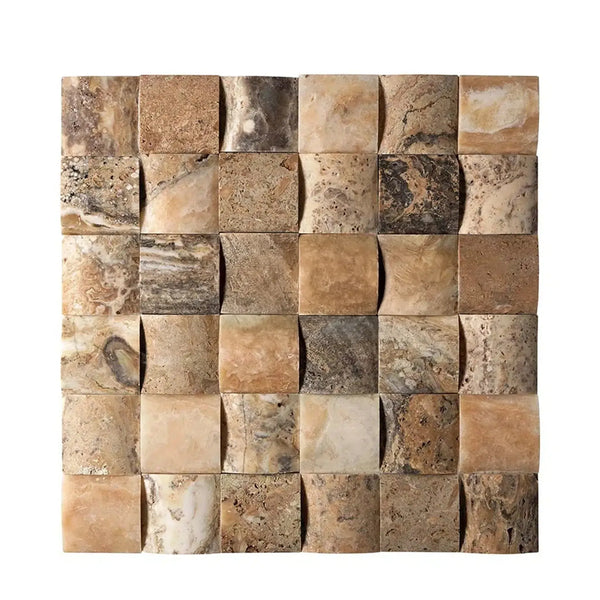 Textured brown stone mosaic tile from Antico Onyx Travertine 2X2 Round-Faced design