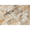 Textured beige stone mosaic in Antico Onyx Travertine 2X4 Brick Mosaic Split-Faced