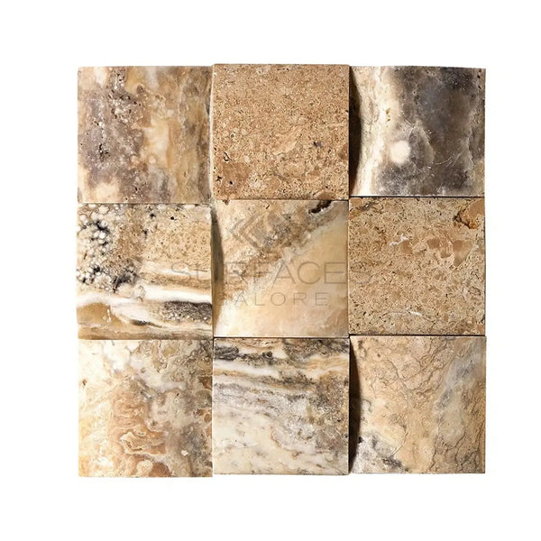 Square travertine mosaic tile in Antico Onyx Travertine 4X4 CNC-Arched design