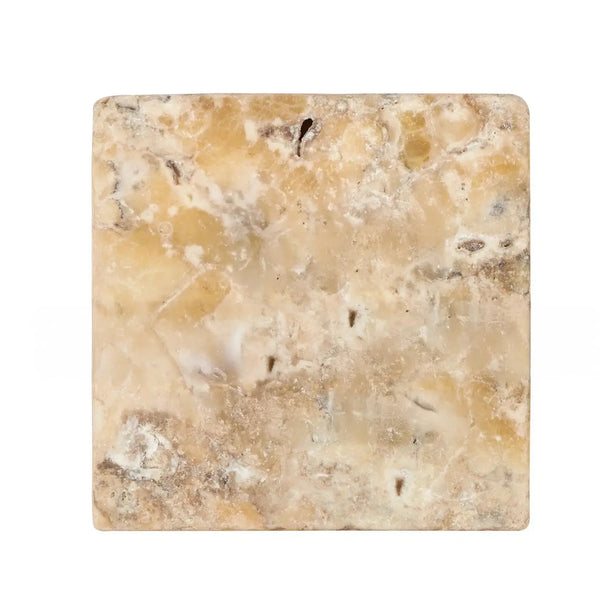 Square Antico Onyx Travertine 4X4 Tumbled tile showcasing natural stone texture