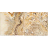 Two square Antico Onyx Travertine 6X6 tumbled coasters displayed elegantly