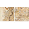 Two square onyx tiles from Antico Onyx Travertine 6X6 Tumbled collection