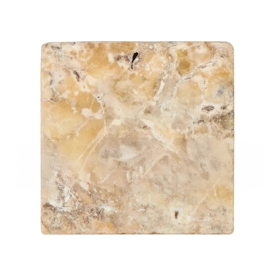 Square marble tile in Antico Onyx Travertine 6X6 Tumbled finish for elegant decor
