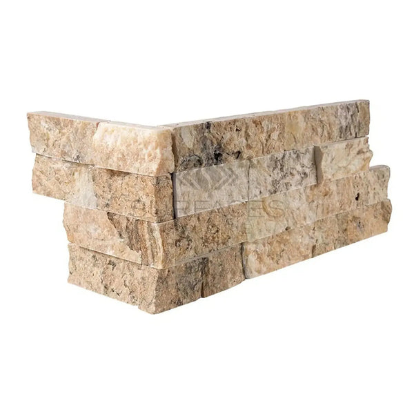 Stacked stone corner piece of Antico Onyx Travertine Ledger-Panel mosaic