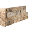 Stacked stone corner of Antico Onyx Travertine Ledger-Panel in split-faced design