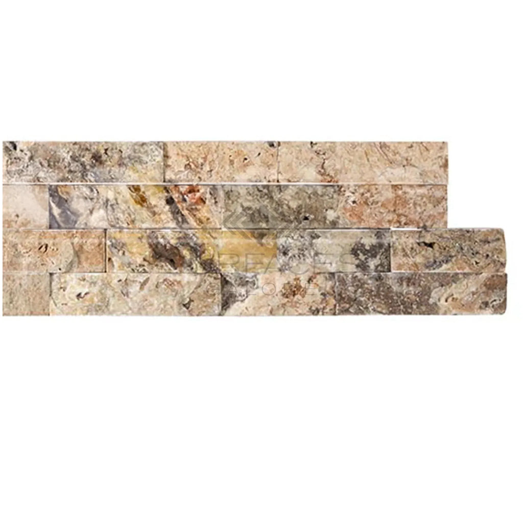 Antico Onyx Travertine Ledger-Panel in Stacked Stone Veneer Design