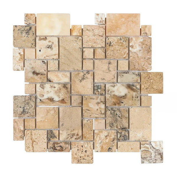 Antico Onyx Travertine Micro-Pattern Mosaic Tile Sheet in Tumbled Finish