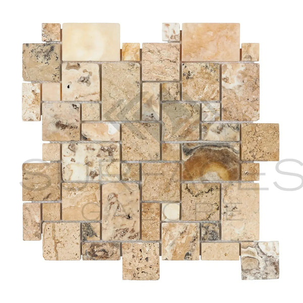 Antico Onyx Travertine Micro-Pattern Mosaic Tile showcasing elegant tumbled design
