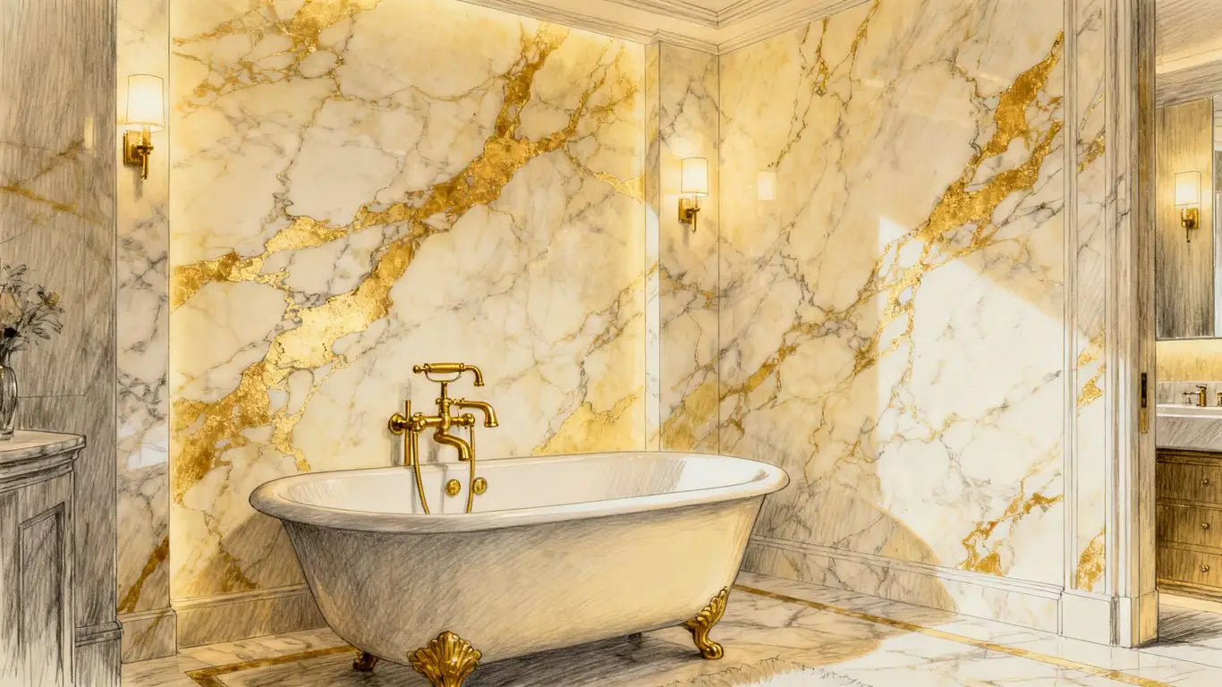 Opulent bathroom with marble